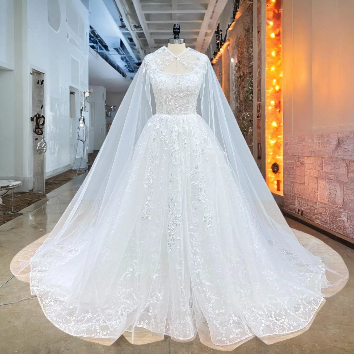 Backless Shiny Beaded Sequin 2-Piece A-Line Wedding Dress with Shawl – Elsi John