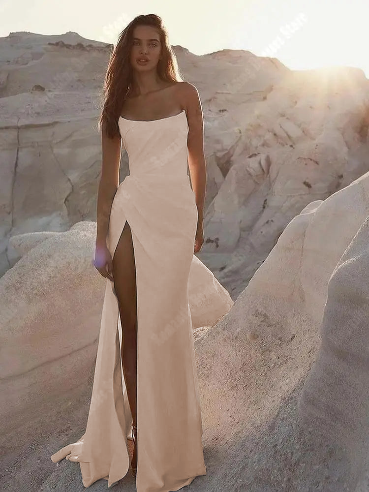 Romantic Satin Mermaid Wedding Dress - Tight Fit, Mopping Length, Prin Elsi John Romantic Satin Mermaid Wedding Dress - Tight Fit, Mopping Length, Prin Elsi John