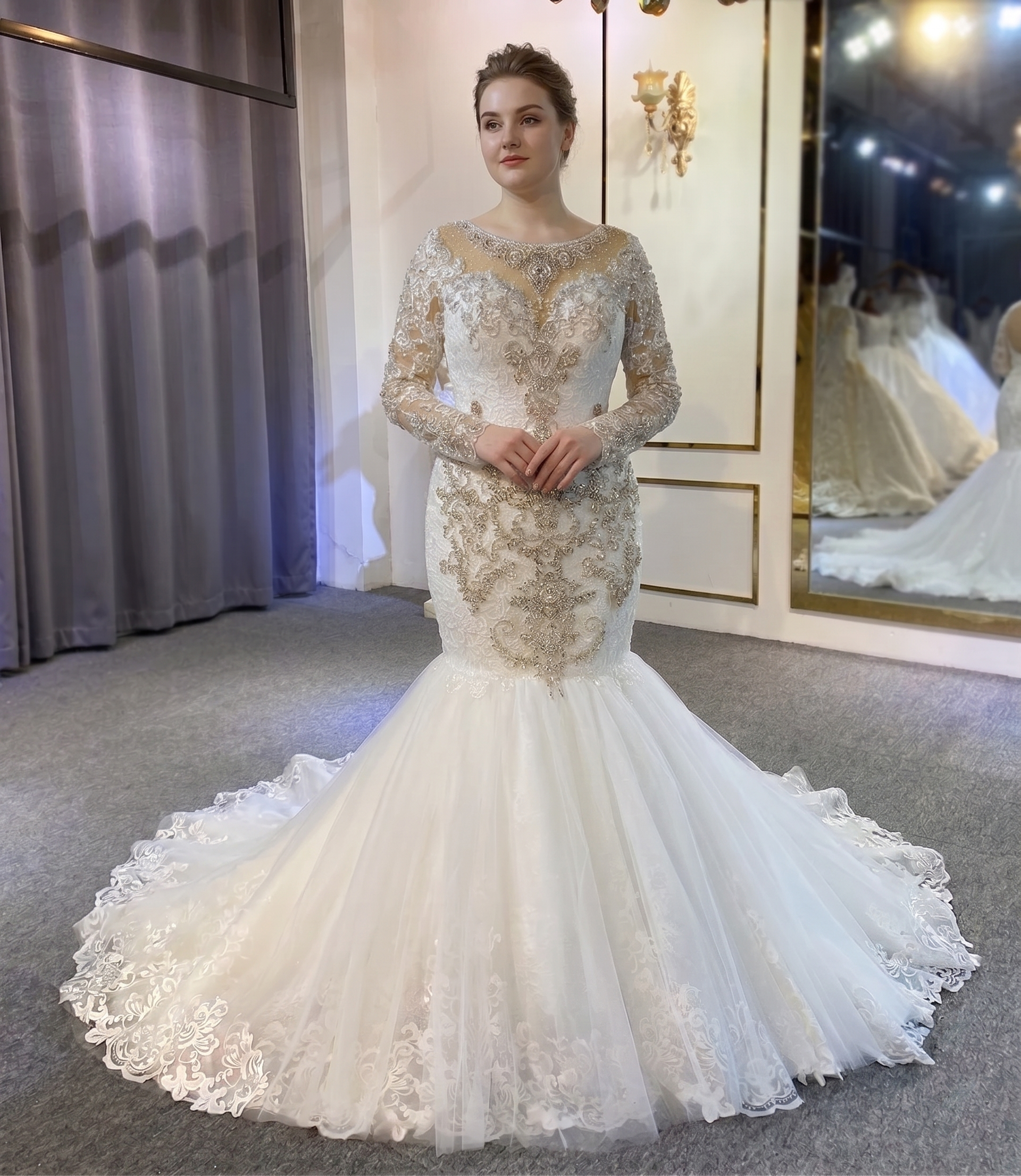 Elegant Heavy Beaded Mermaid Wedding Dress with Long Train – Elsi John