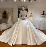 Elegant Satin Bridal Dress with Deep V-Neckline and Flowing A-Line Silhouette