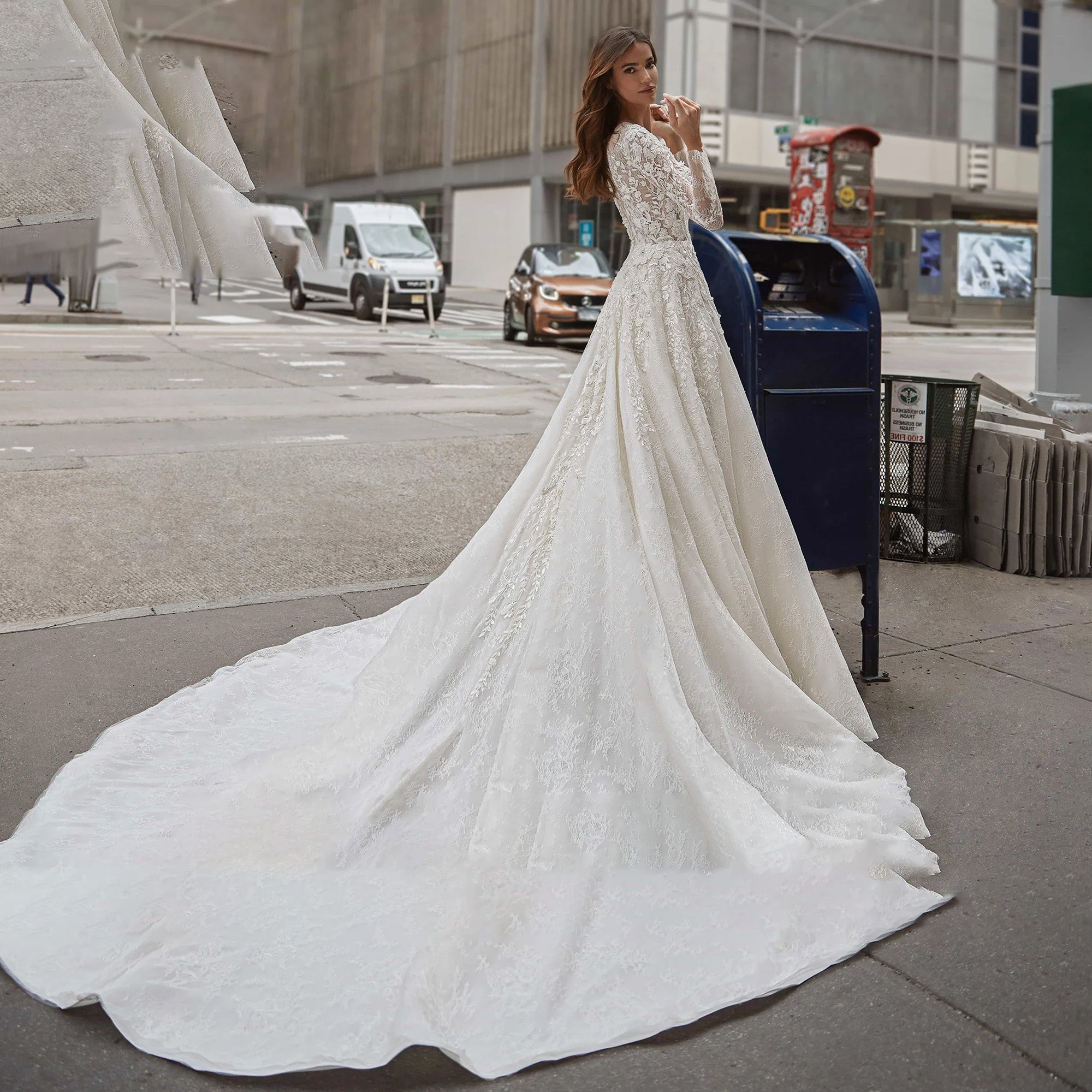A bride wearing a shimmering A-line bridal gown with intricate sequin detailing, perfect for a modern wedding look.