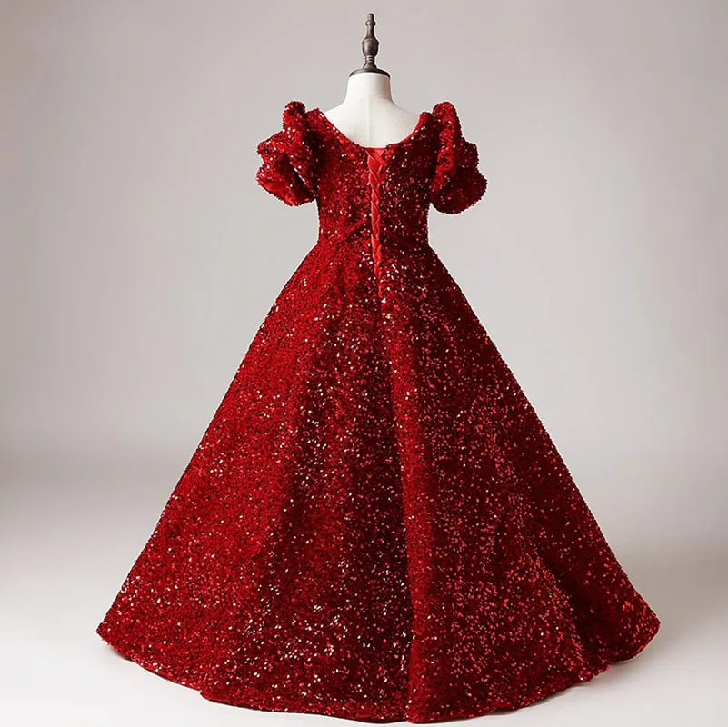 Exquisite Red Sequins Junior Concert Birthday Sparkly Pageant Flower Girl Dress