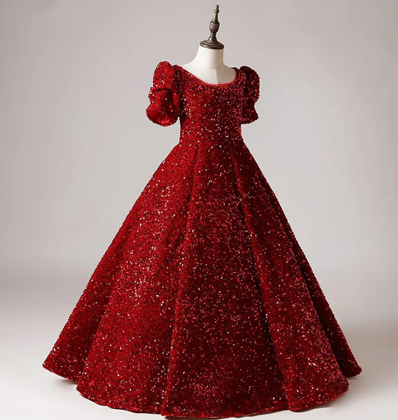 Exquisite Red Sequins Junior Concert Birthday Sparkly Pageant Flower Girl Dress