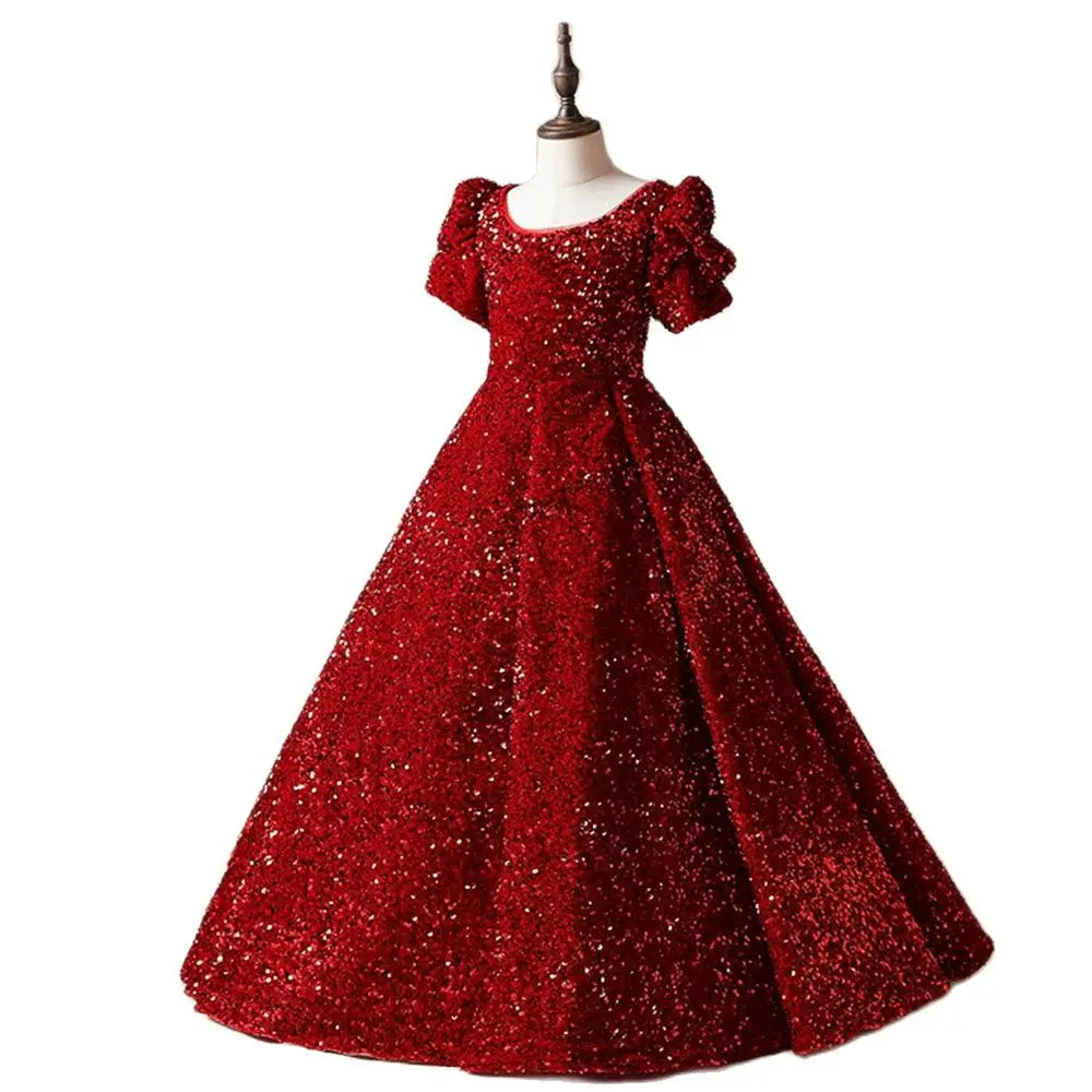 Exquisite Red Sequins Junior Concert Birthday Sparkly Pageant Flower Girl Dress