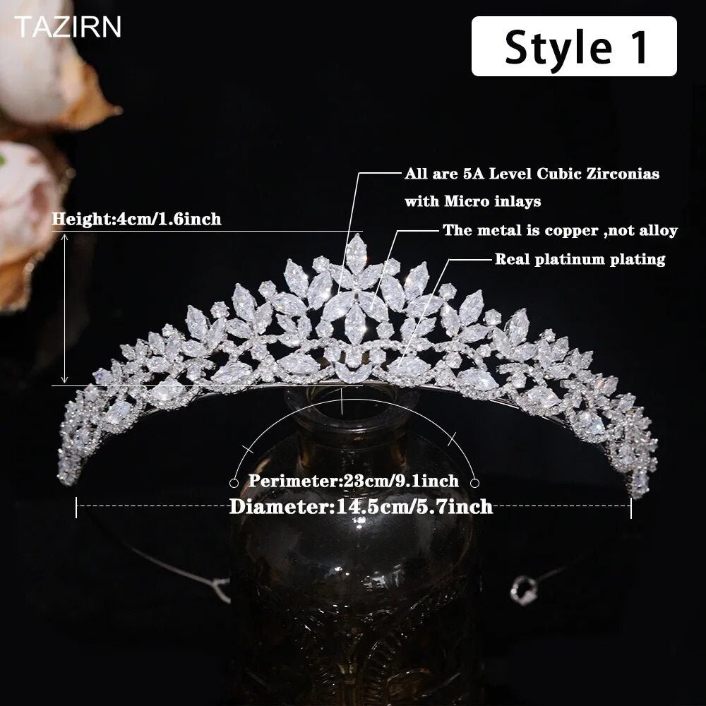Product dimension graphic for Style 1 platinum-plated cubic zirconia bridal tiara, demonstrating its 4cm height and 23cm total perimeter length.
