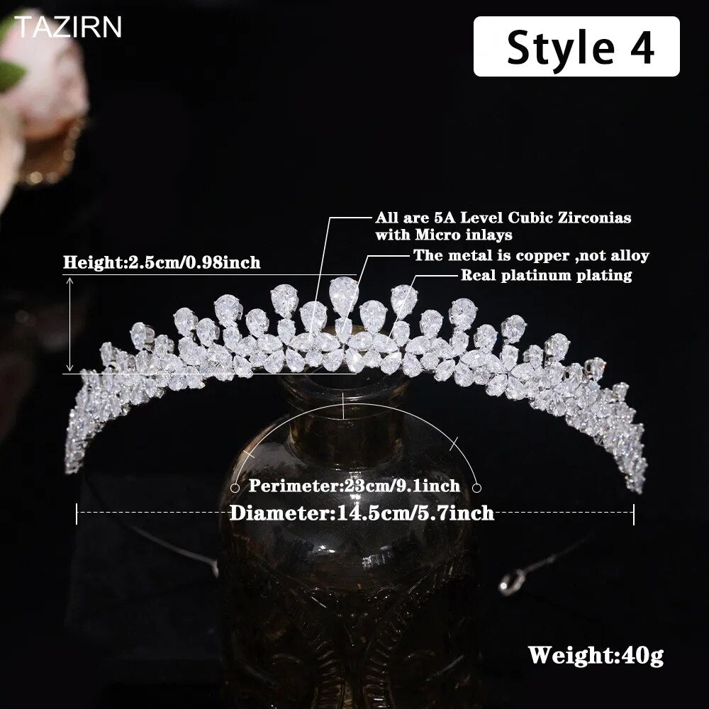 Technical dimension breakdown for a 40g 5A grade cubic zirconia wedding tiara with a height of 2.5cm and perimeter of 23cm.