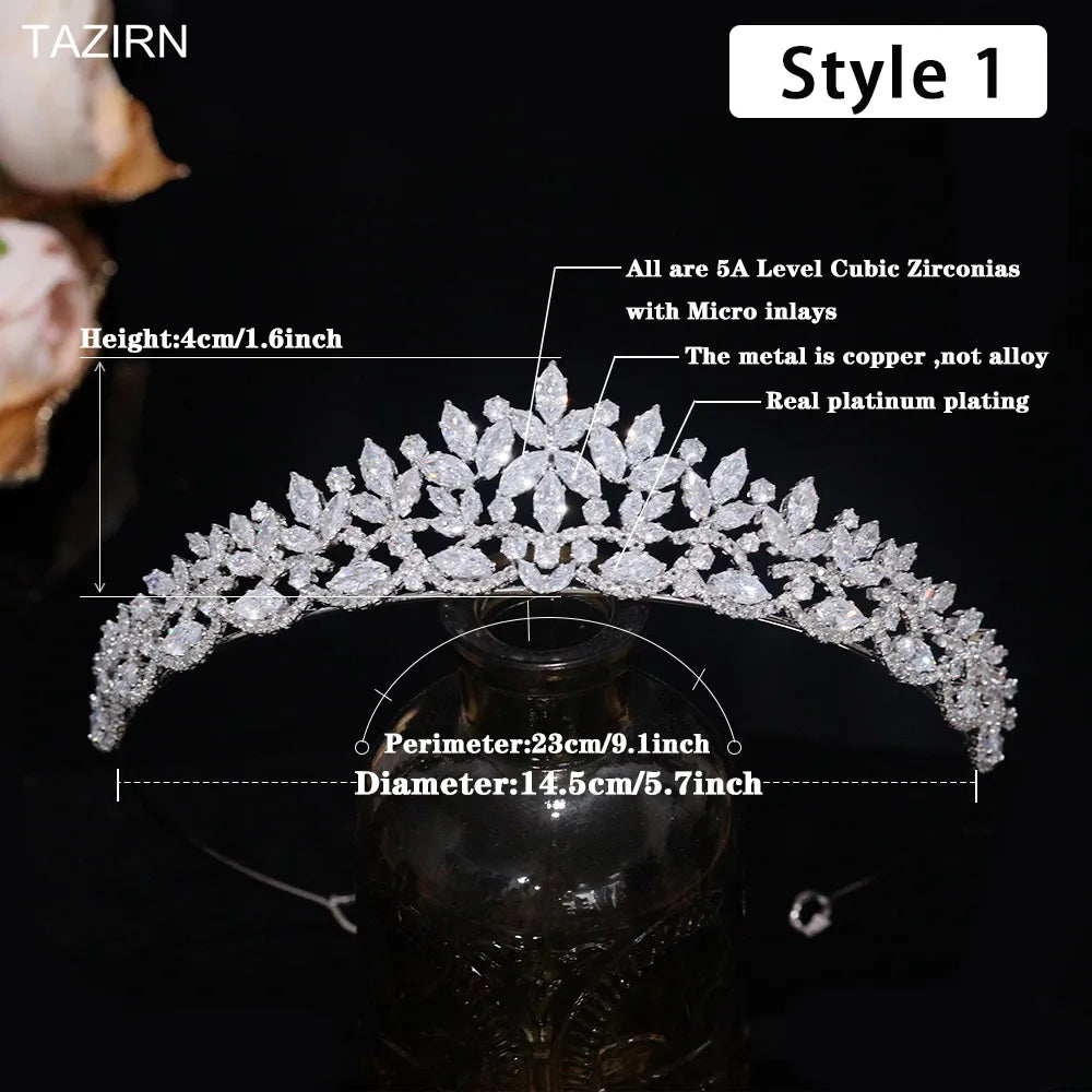 Technical layout diagram for the Style 1 real platinum-plated copper base wedding tiara headband, detailing a 4cm crest height and a 14.5cm diameter.