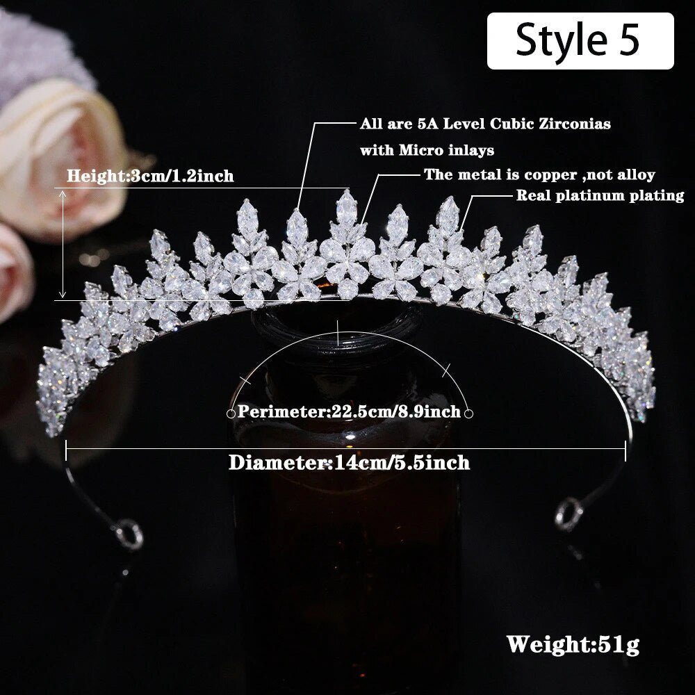 Symmetrical measurement specifications layout for a 51g real platinum-plated copper base wedding tiara headband with spikey floral crystal clusters, showing a 3cm height.
