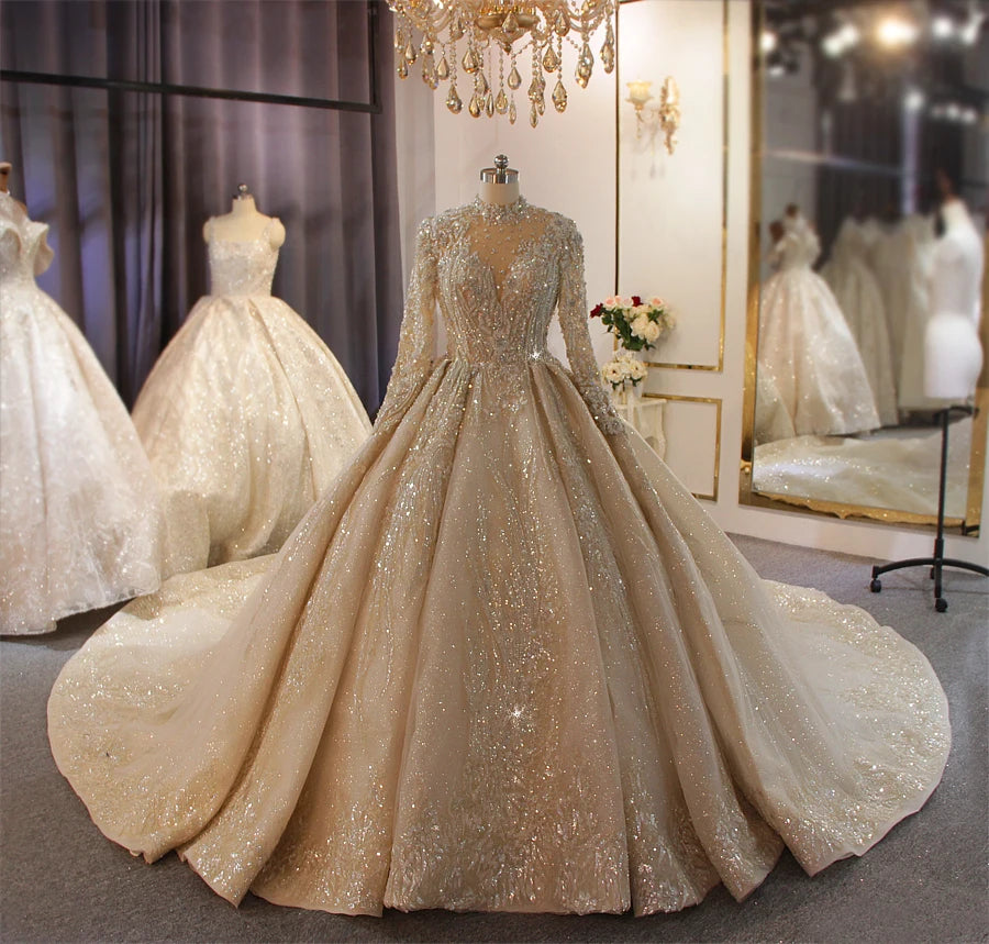 Gold Trumpet Mermaid Wedding Dress High-Quality Real Work – Elsi John