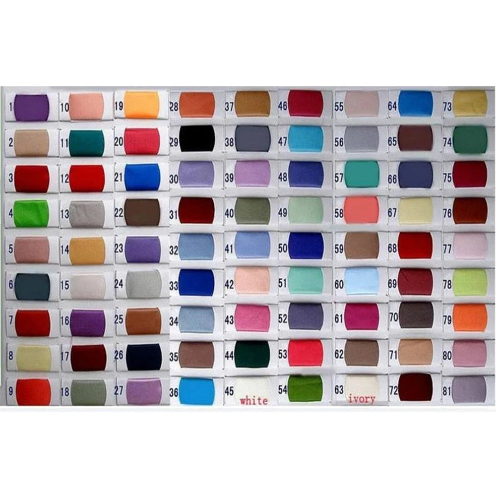 A comprehensive color swatch chart featuring numerous fabric color options for the gorgeous A-line high-neck bridal gown.