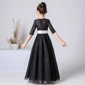Black Tulle Sparkly Dress For Girls Half Sleeve Party Dress