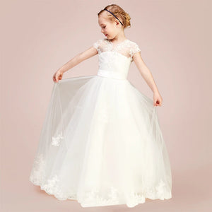 Princess Tulle Junior Girl Short Sleeve Party Dress
