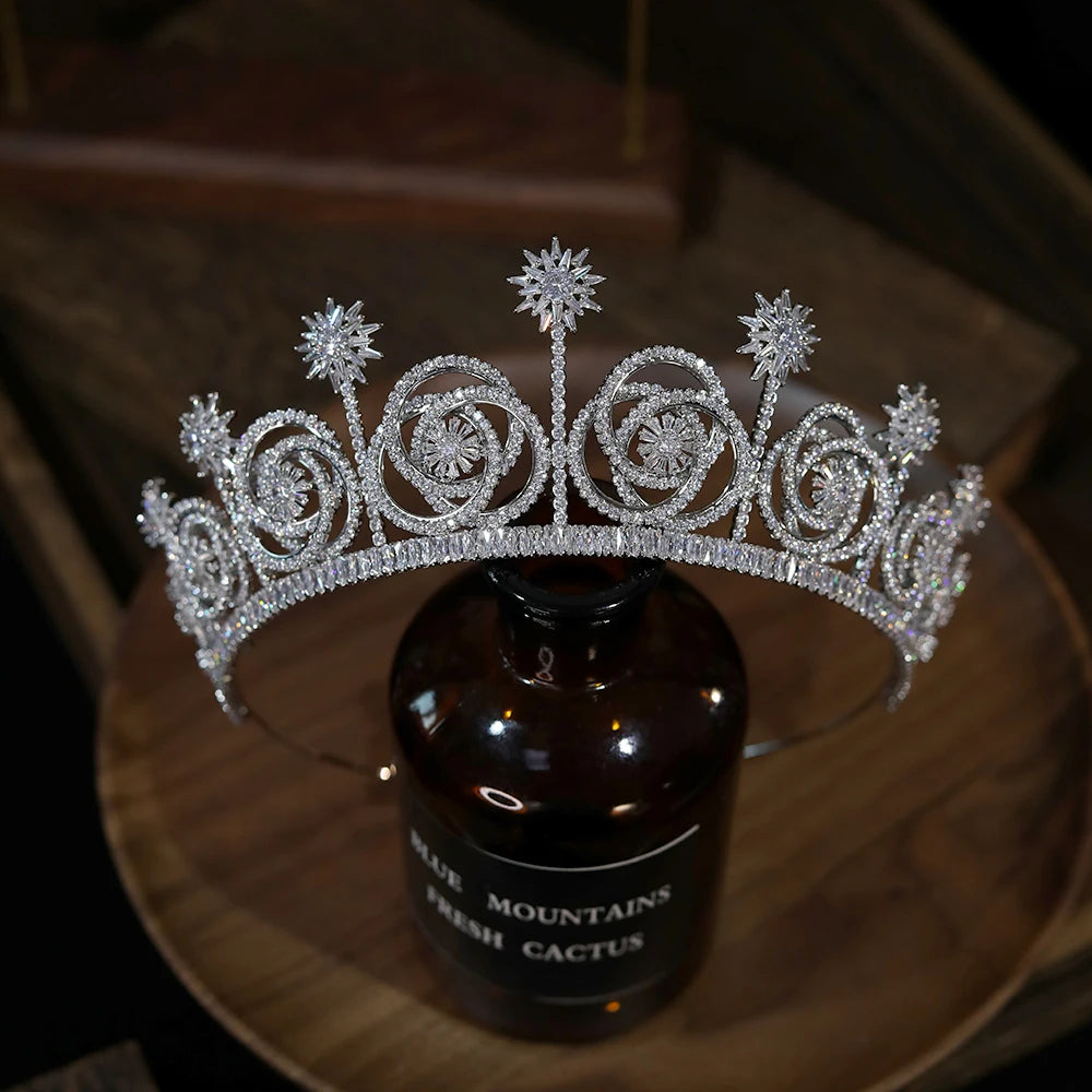 Luxury Women's Crystal Bridal Tiara - Flower Headdress with AAA Zirconia