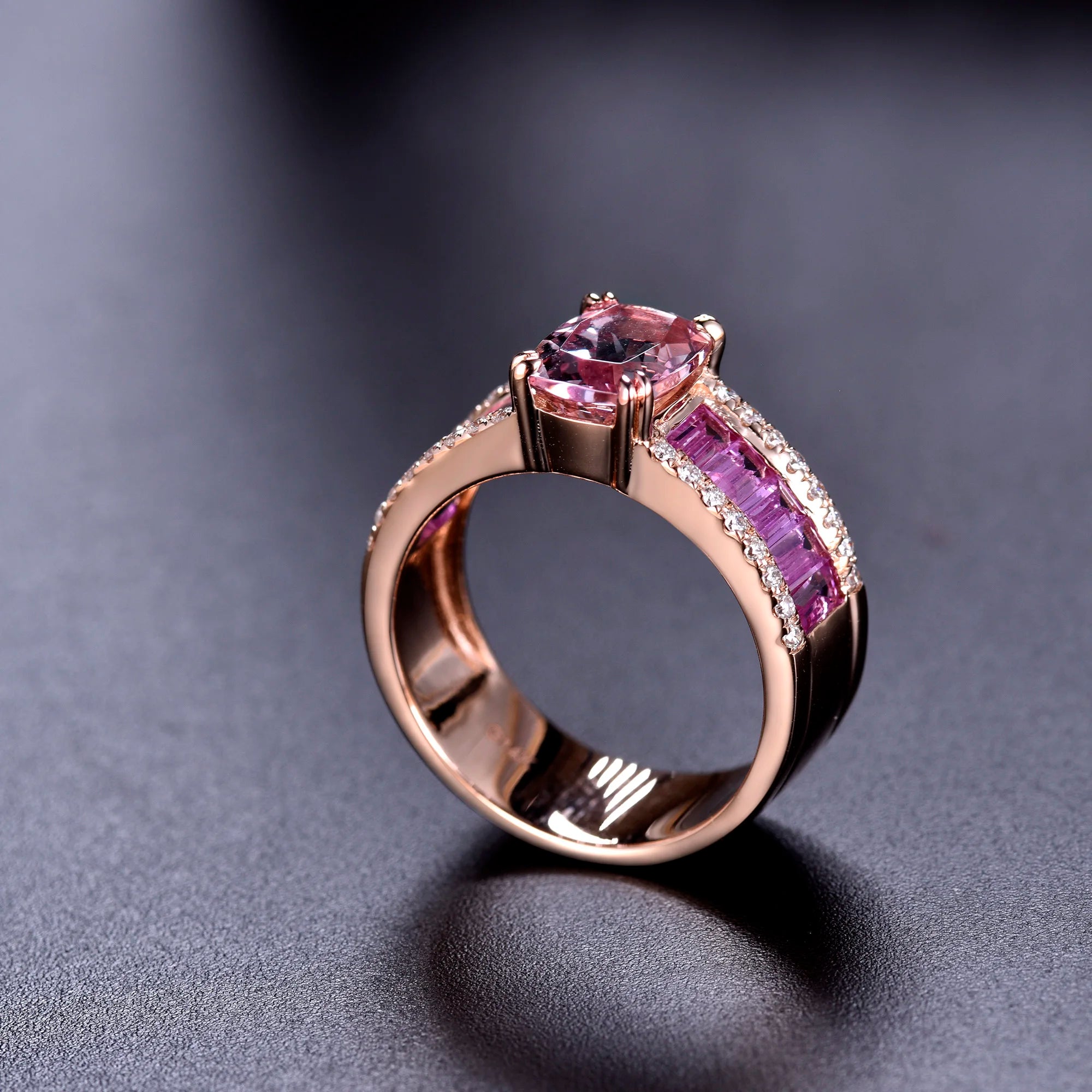 Natural Morganite Pink Sapphire 14Kt Rose Gold Ring for Women