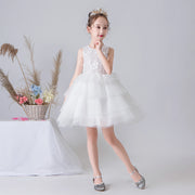 White Pleats Tulle Short Formal Tutu Princess Dress Pageant Gown