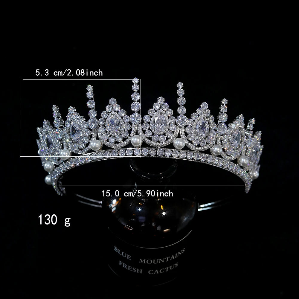 Luxury Zirconia Pearl Tiara for Women – Wedding & Party Crown