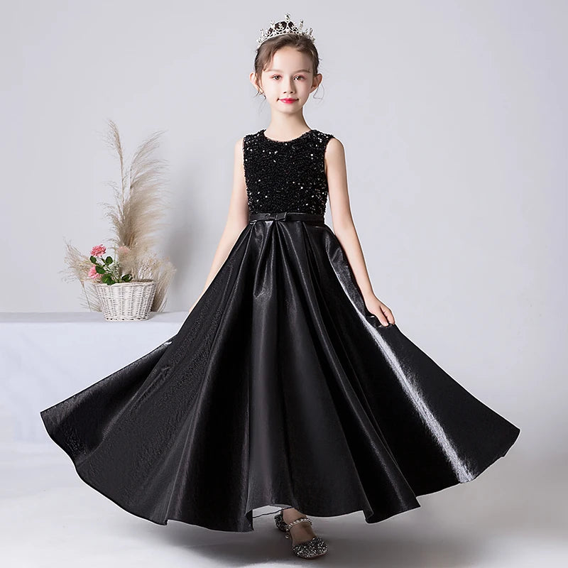 girls black formal dress Girls Birthday Princess Dress Children's Prom Dress perfect flare lend an air of elegance Evening Gown Girls Black Prom