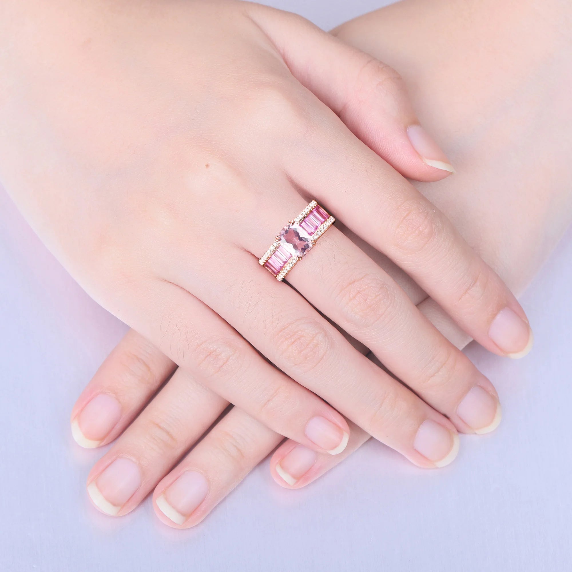 Natural Morganite Pink Sapphire 14Kt Rose Gold Ring for Women