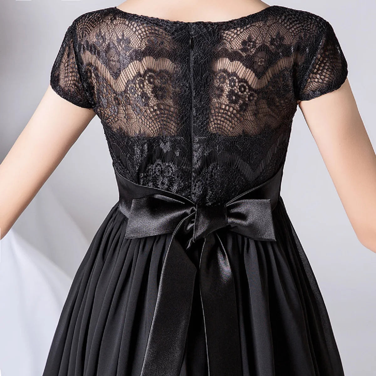 Black Chiffon Lace Junior Bridesmaid Dress for Girls Wedding Party Communion