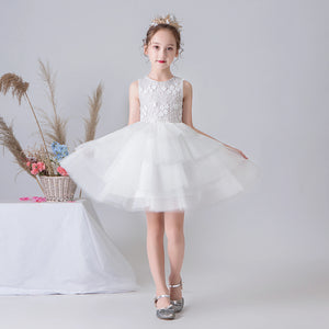 White Pleats Tulle Short Formal Tutu Princess Dress Pageant Gown