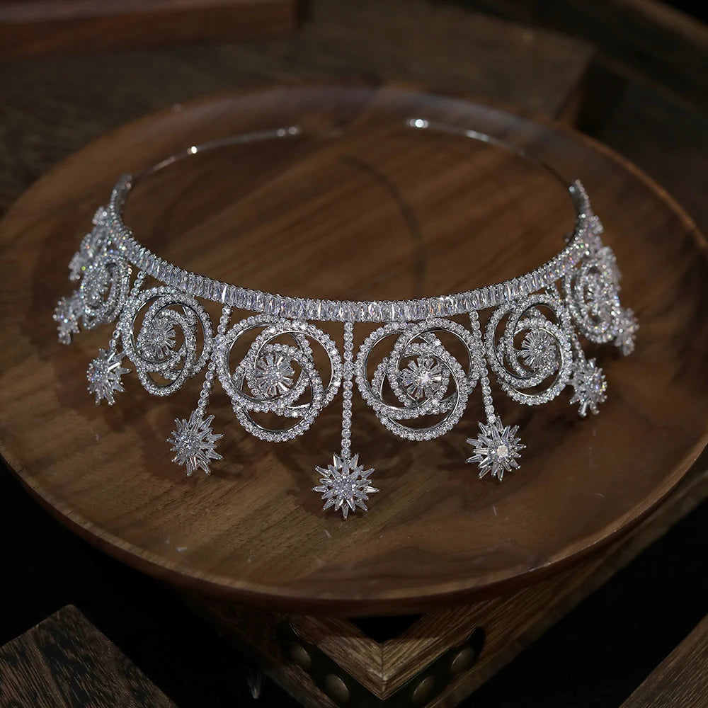 Luxury Women's Crystal Bridal Tiara - Flower Headdress with AAA Zirconia