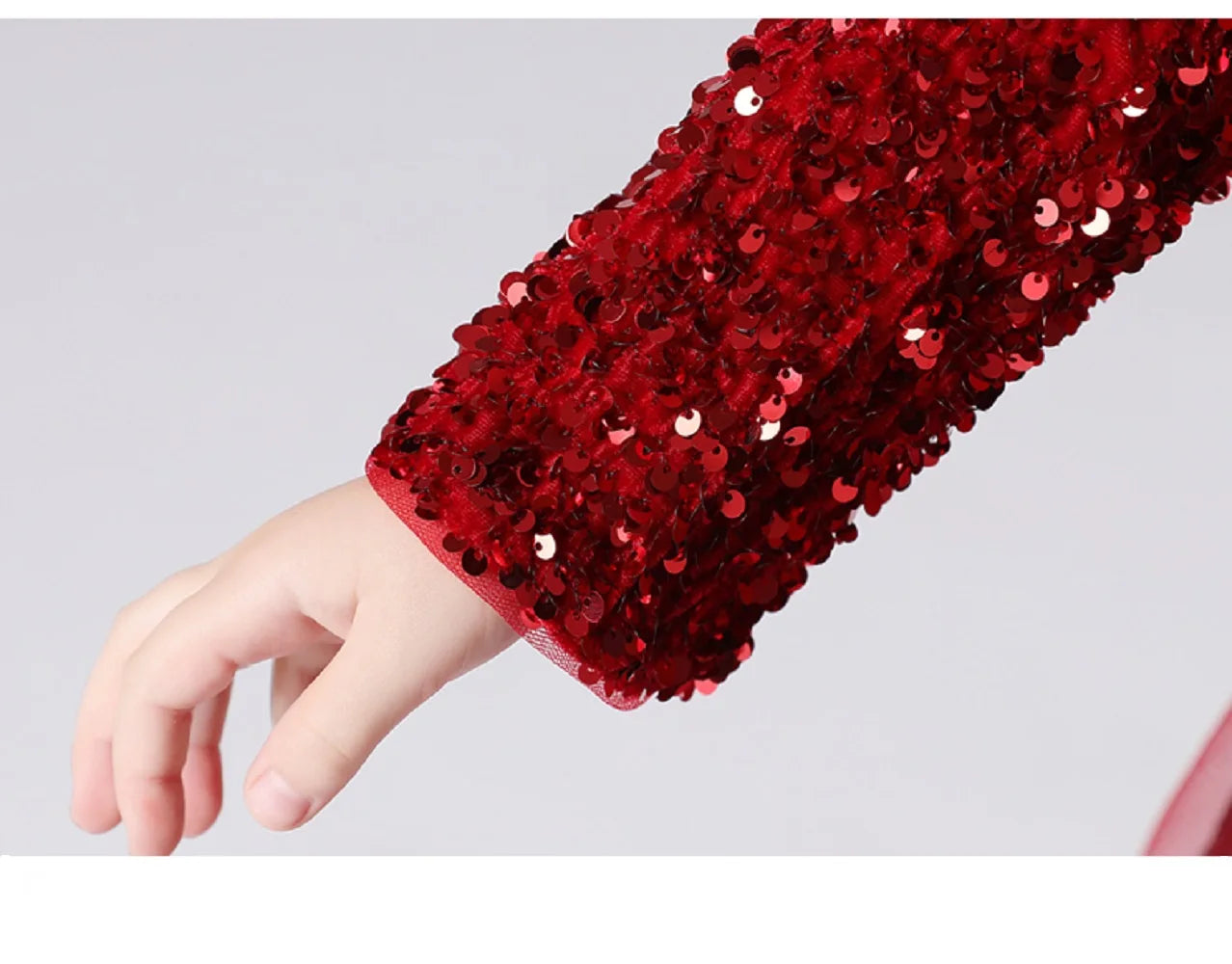 Glitter Sequins Long Sleeves Flower Girls Dress Party Gown