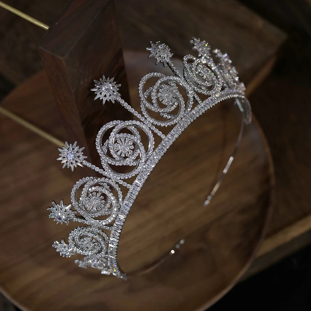 Luxury Women's Crystal Bridal Tiara - Flower Headdress with AAA Zirconia