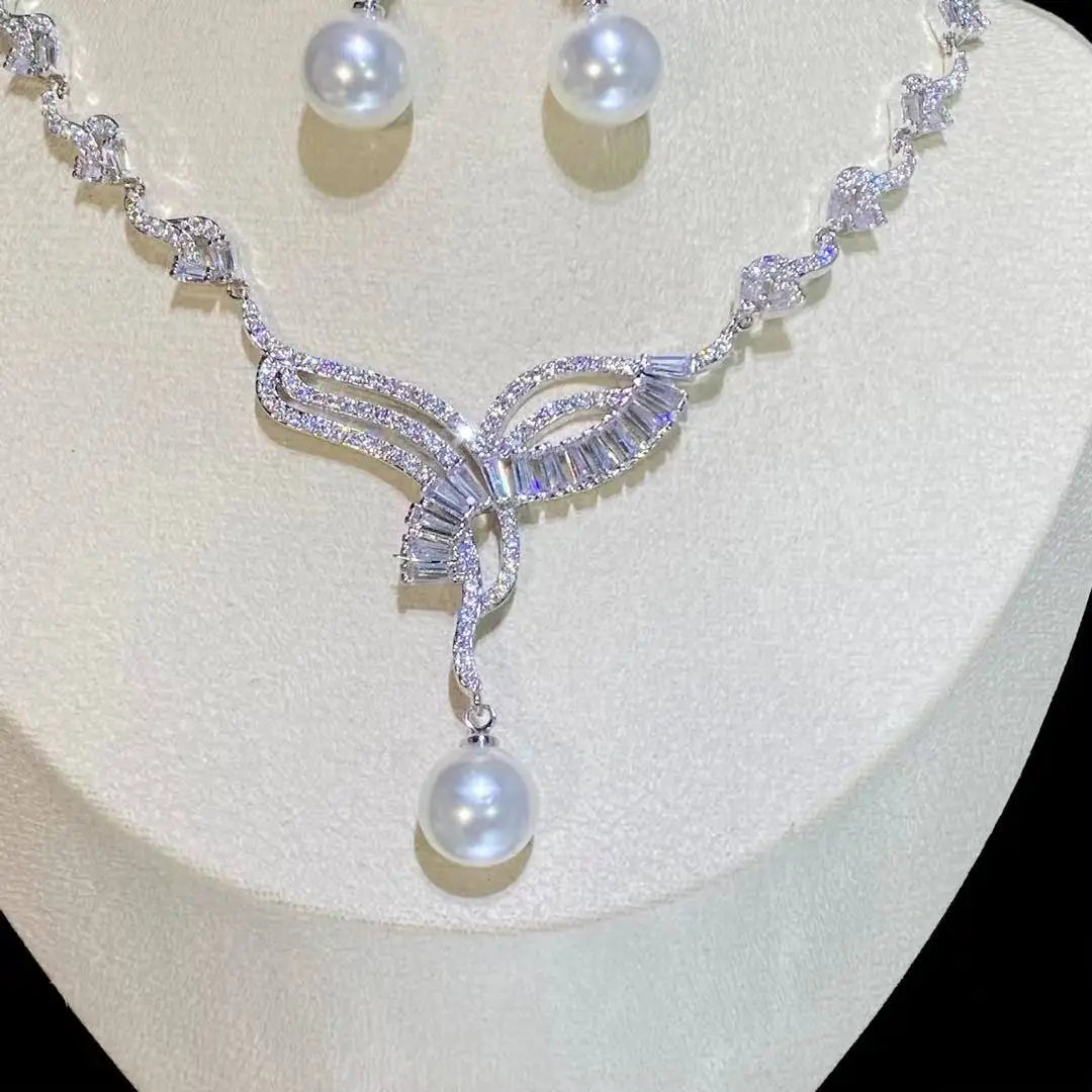 Elegant Pearl & Cubic Zirconia Jewelry Set – Wedding & Party Gift for Women