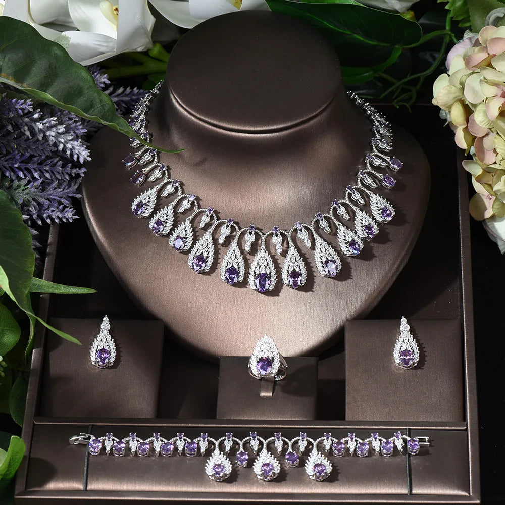 Luxury Purple Crystal Bridal Jewelry Sets for Women Crown Earring Neck –  TulleLux Bridal Crowns & Accessories
