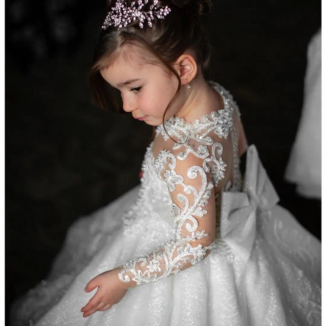 Vintage Gown with Bow Flower Girl Dress Ball Gown