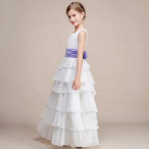 White Chiffon Flower Girl Dress Birthday Party Dress