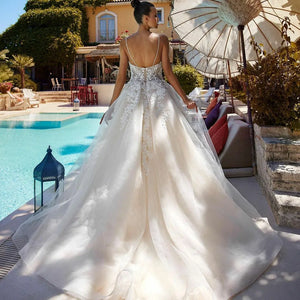 Luxury Boho Ball Gown Wedding Dress Sexy Backless V Neck A Line Bridal Gown