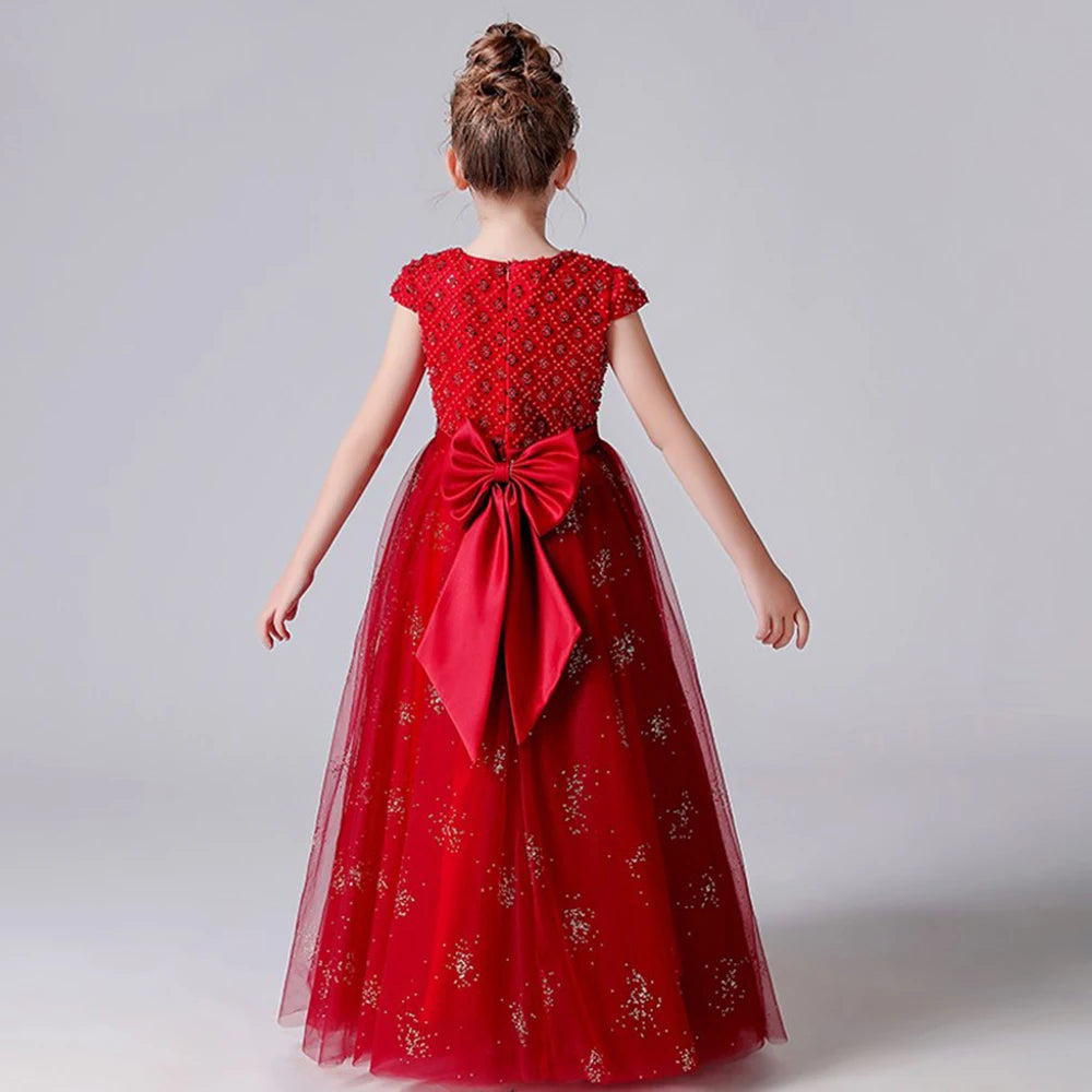 Red Sparkly Flower Girl Dress Christmas Junior Princess Gown for Weddi – Elsi John