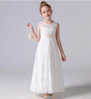 Sleeveless White Flower Girl Dress First Communion Elegant Dress