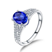 Natural Tanzanite Ring 14Kt White Gold with Diamonds for Women