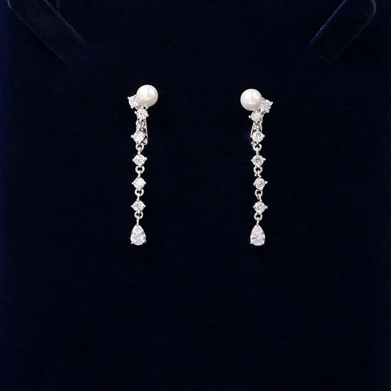 CZ Pearl Bridal Jewelry Set – Elegant Tassel Necklace & Earrings