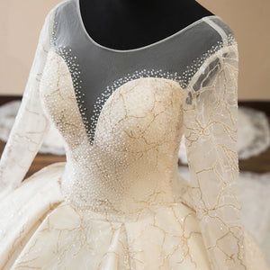 Luxury Ball Gown Wedding Dress Long Sleeve Sparkly Princess Bridal Gown