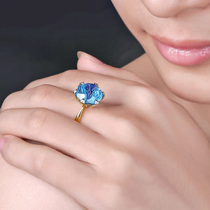 Round Cut 9.68ct Blue Topaz 14k Yellow Gold Diamond Ring