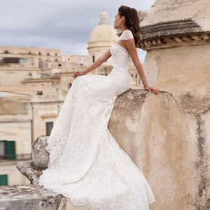 Elegant Beach Wedding Dress Detachable Train See Through Back Bridal Dress