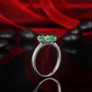 Natural 0.92ct Emerald and 0.10ct Diamond 14k White Gold Ring