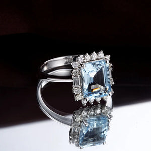 Natural Blue 1.81ct Aquamarine Diamond 14ct White Gold Ring