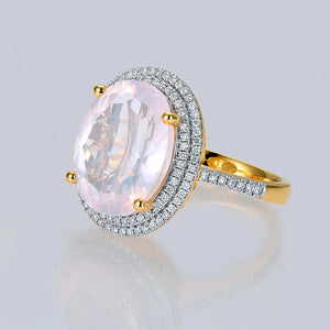 Oval Pink 8.51ct Quartz Round Cut Diamond Ring