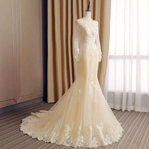 Gorgeous Long Sleeve Mermaid Wedding Dresses Vintage Bridal Gown