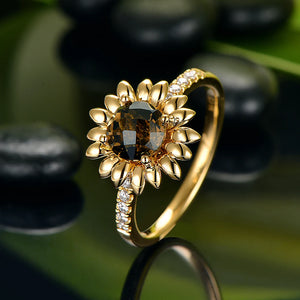 Round Cut  0.99ct Smoky Topaz and 0.13ct H SI Diamond 14kt Yellow Gold Ring
