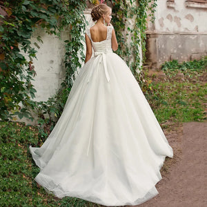 Princess Ball Gown Wedding Dress Ivory Tulle Lace Up Back Luxury Bride Gown