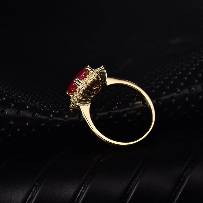 14K Yellow Gold Diamond Ruby Wedding Engagement Ring for Women