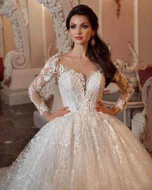 Vintage Ball Gown Wedding Dress Long Sleeve Gorgeous Bridal Gown