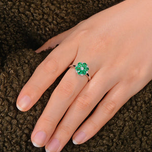 Natural 0.92ct Emerald and 0.10ct Diamond 14k White Gold Ring