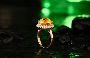 Natural 17.59ct Citrine 14k Yellow Gold 0.23ct Diamond Ring