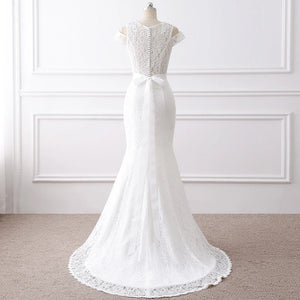 White Lace Mermaid Wedding Dress  Elegant Crystal Waist Bridal Dress